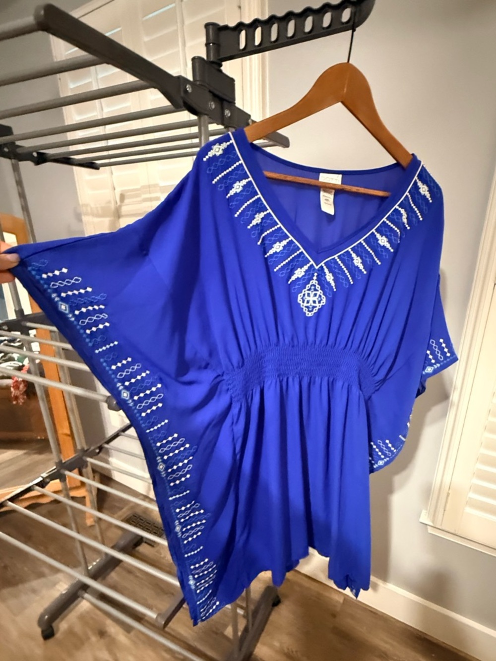 Swim Coverup: Dotti Royal Blue Embroidered V-Neck Swim Coverup